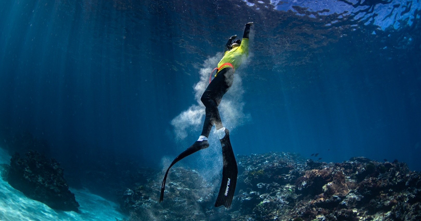 Guided Outer Reef Snorkelling Expedition Image 2 a man flying through the air while swimming in a body of water